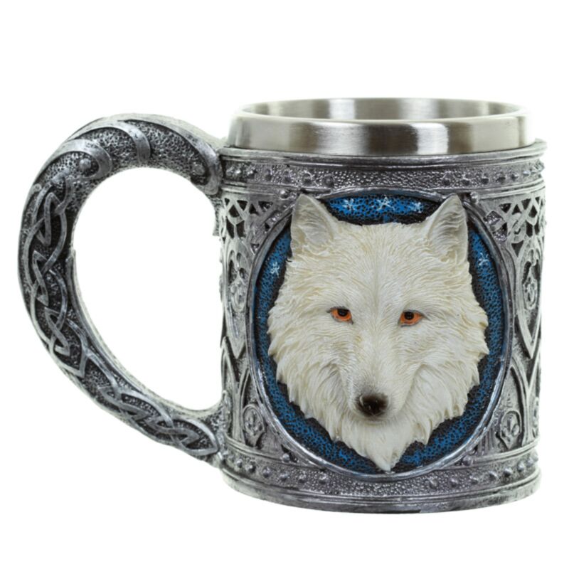 Decoratieve witte wolf drinkbeker