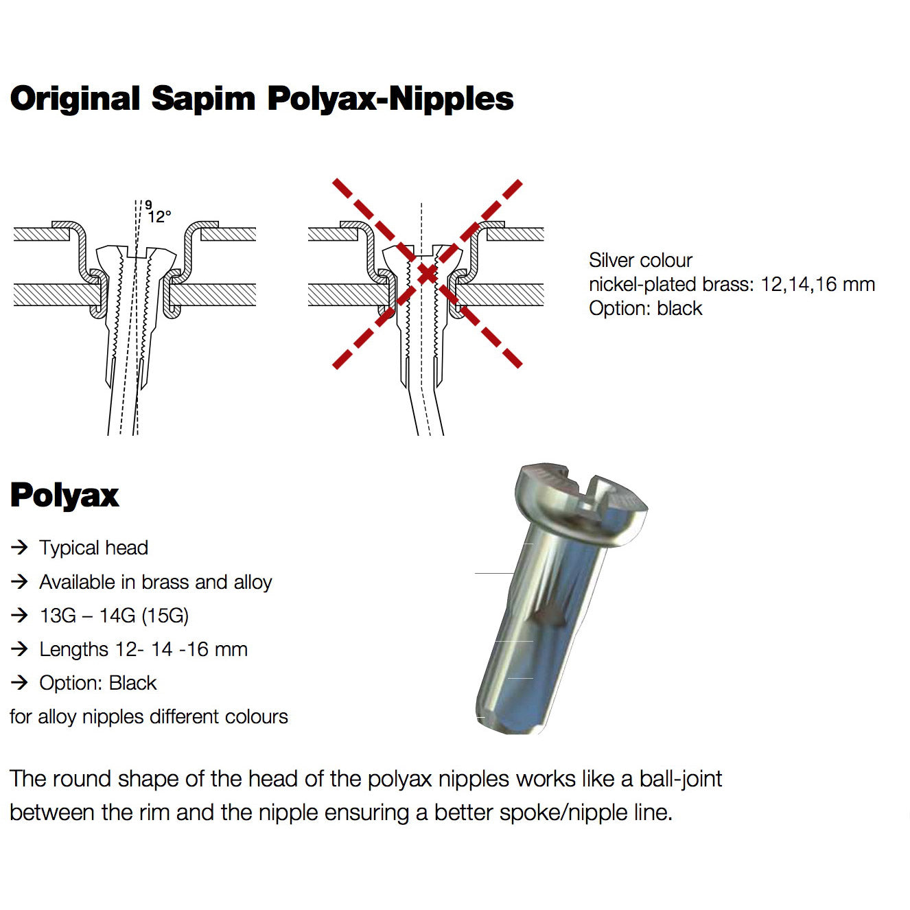 Sapim spaaknippel polyax spoke nipple polyax 12mm silver