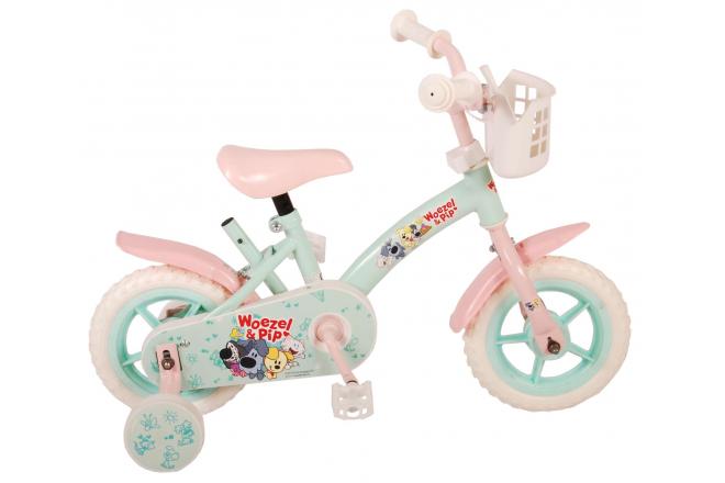 Woezel Pip Kinderfiets - Meisjes - 10 inch - Mint Blauw Roze - Doortrapper
