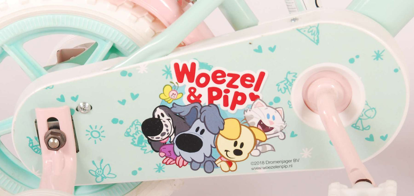 Woezel Pip Kinderfiets - Meisjes - 10 inch - Mint Blauw Roze - Doortrapper