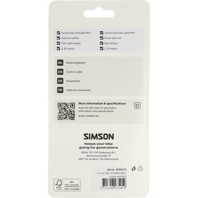 Simson rem binnenkabel universeel rvs