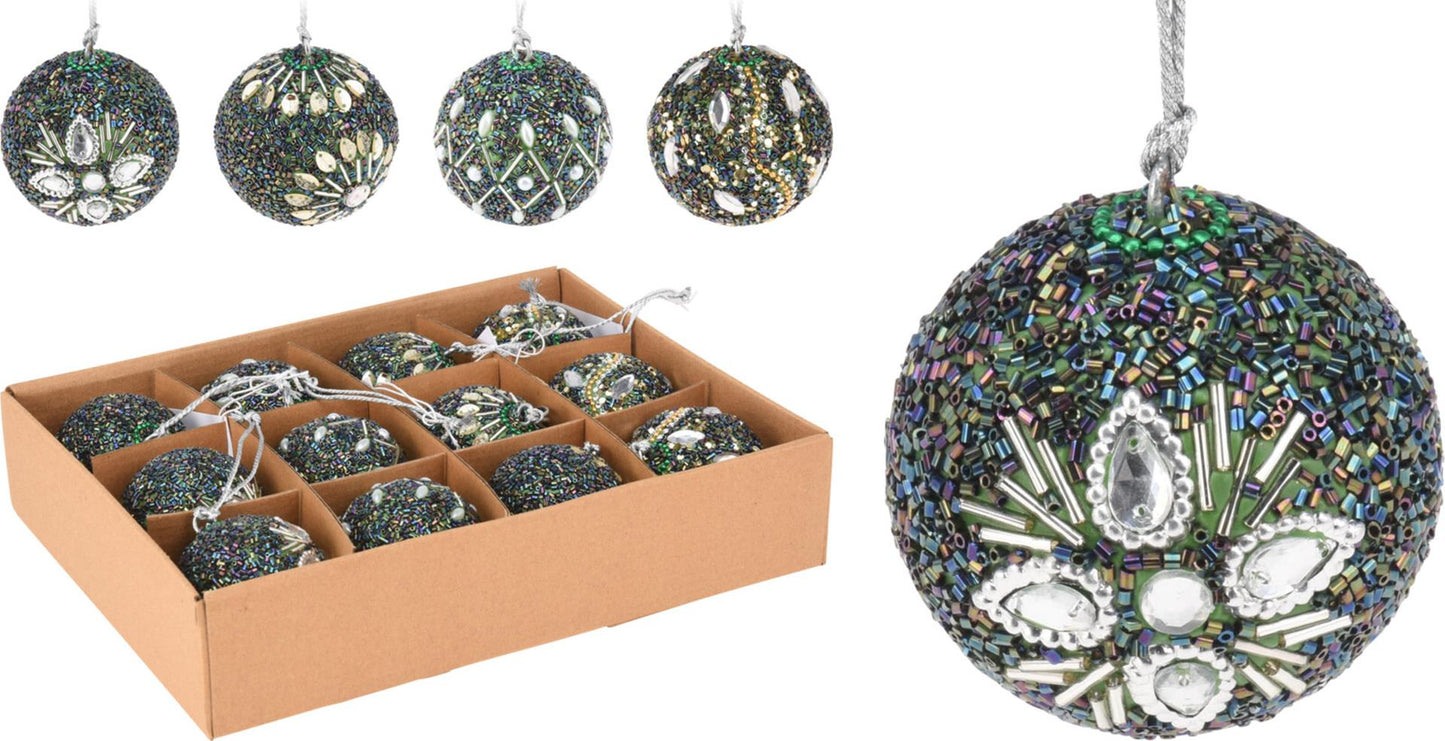 Home styling kerstbal met kralen 6cm multicolor