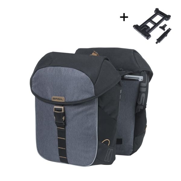Basil dubbele fietstas miles mik 34 liter 13 x 26 x 35 cm - zwart grijs