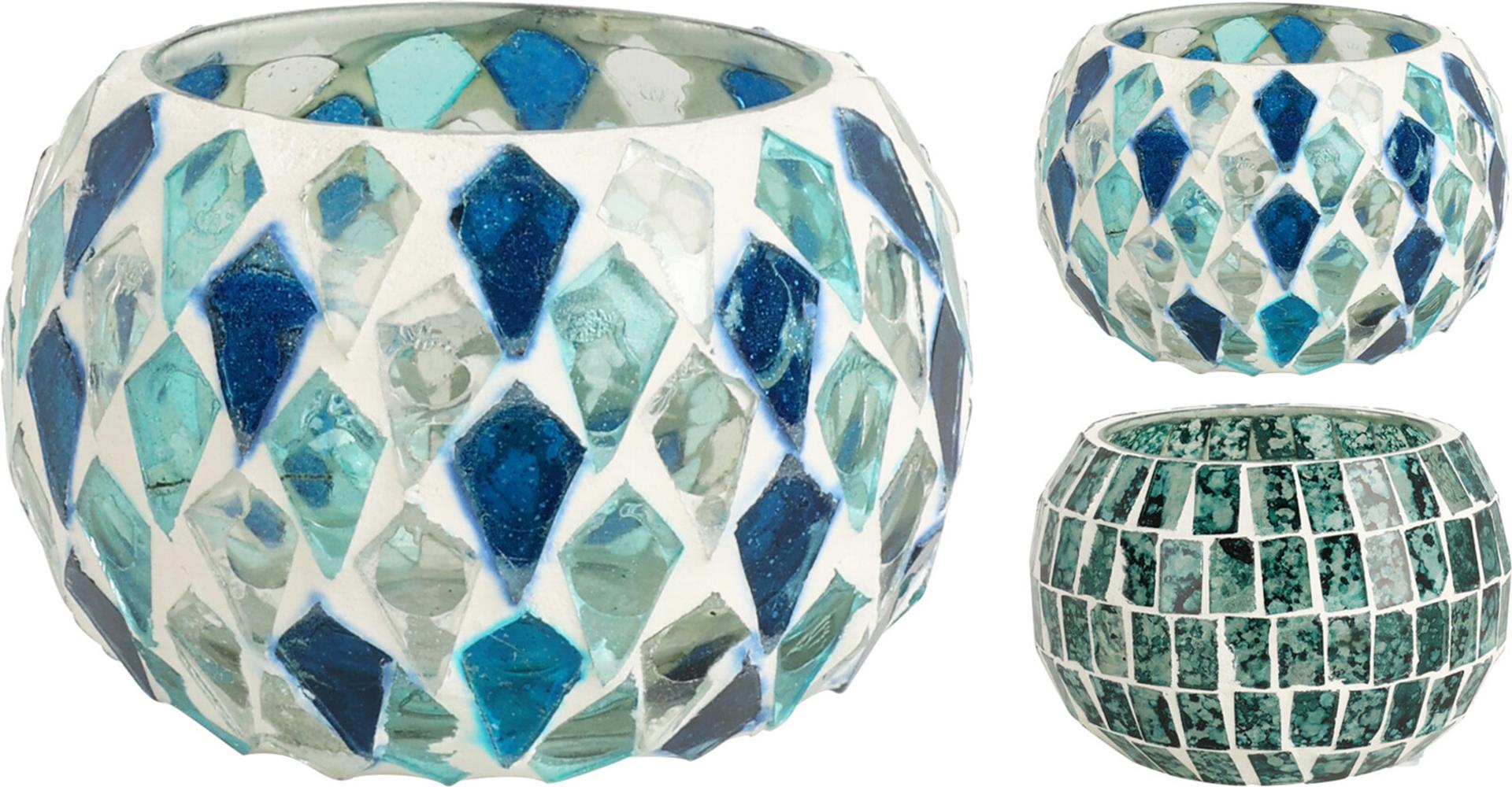 Home styling theelichthouder blauw mozaïek 9x9x6cm