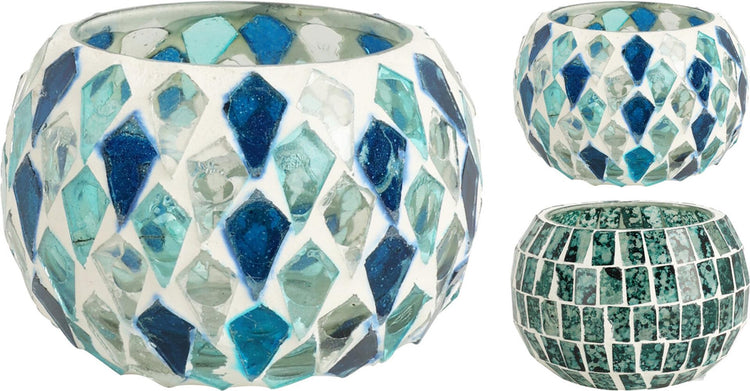 Home styling theelichthouder blauw mozaïek 9x9x6cm