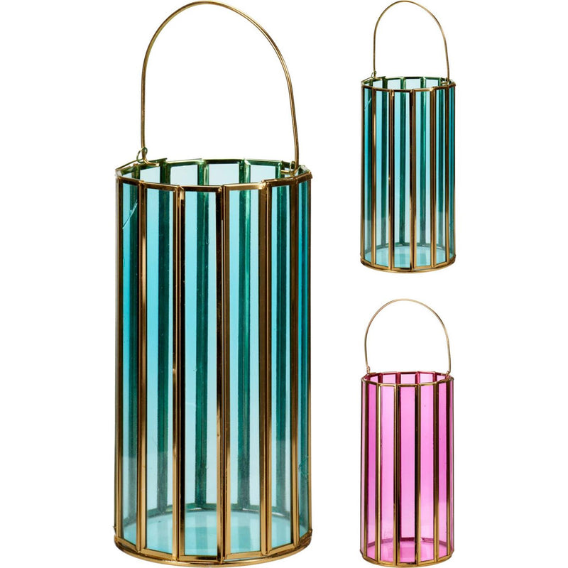 Home styling lantaarn gekleurd glas met metaal ø23cm