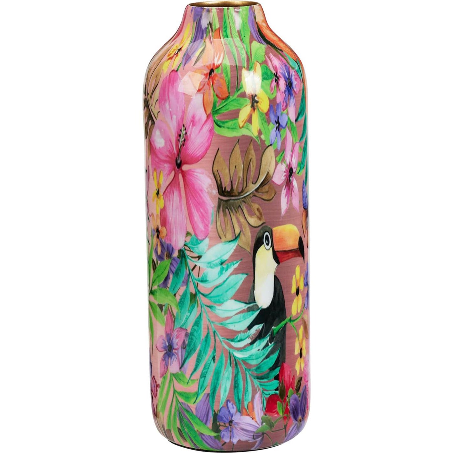Home styling vaas met bloemenprint en vogel 34cm