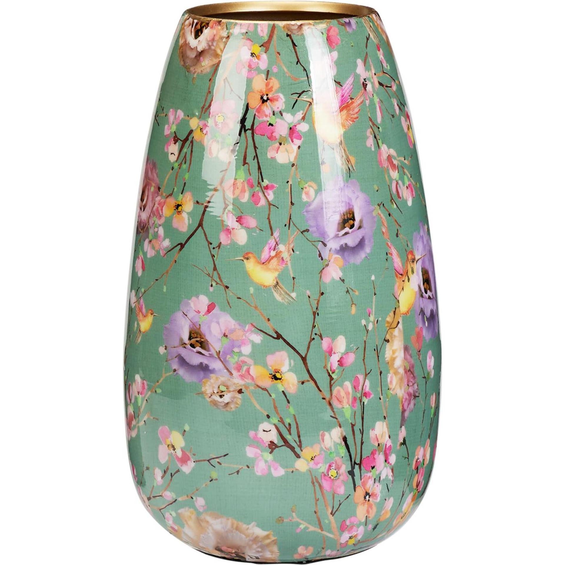 Home styling vaas met bloemenprint pastel 30cm