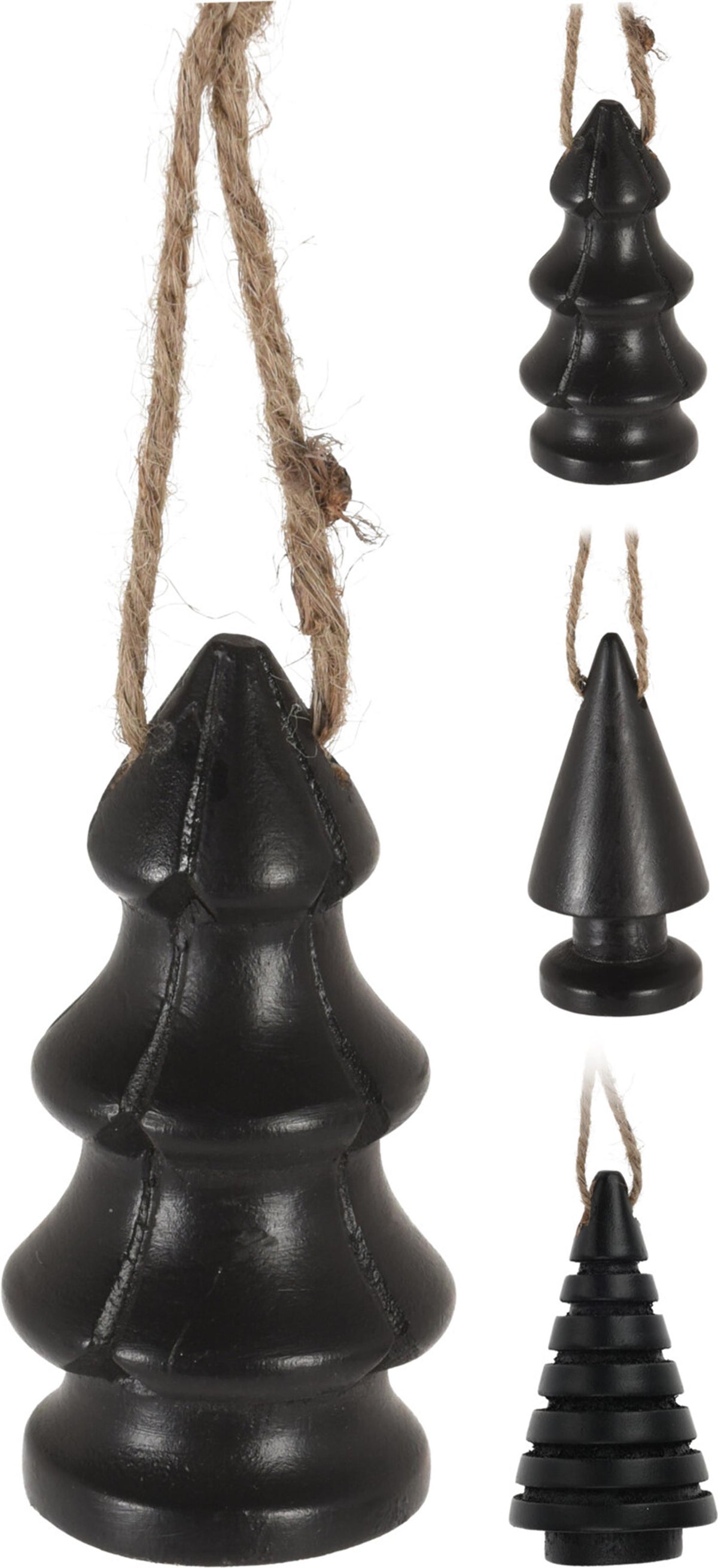 Home styling kerstboom hangdeco mangohout 9cm zwart