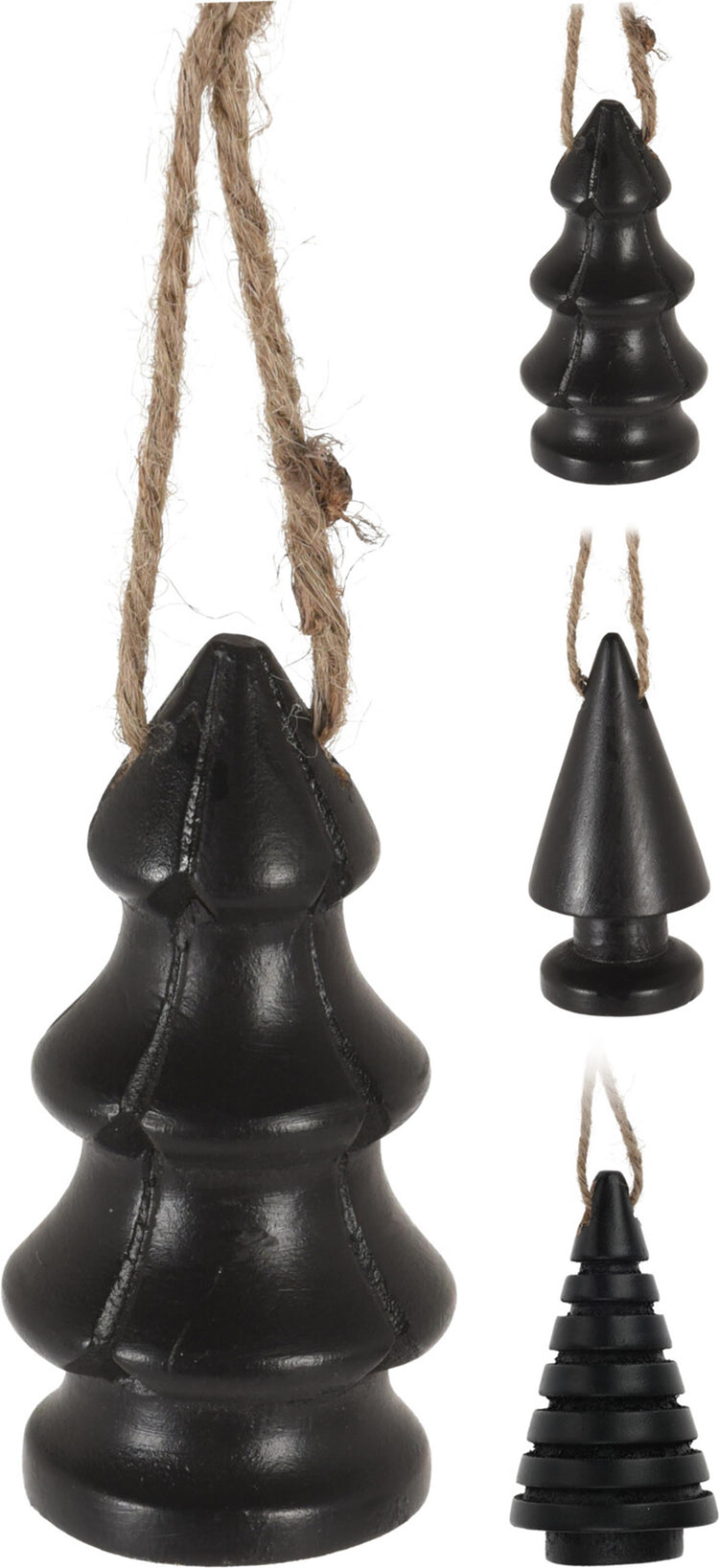 Home styling kerstboom hangdeco mangohout 9cm zwart