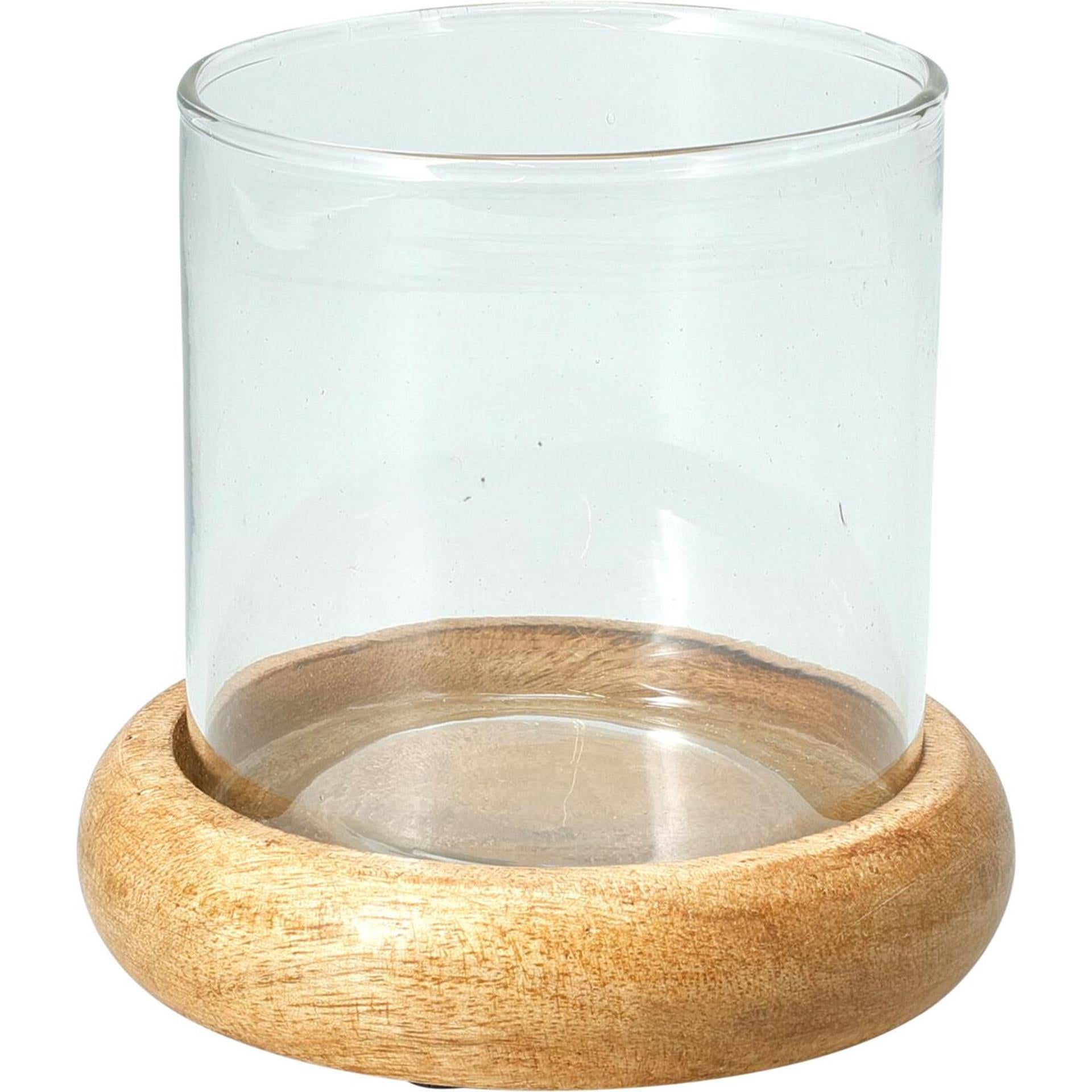 Home styling lantaarn mangohout met glas 10x10cm