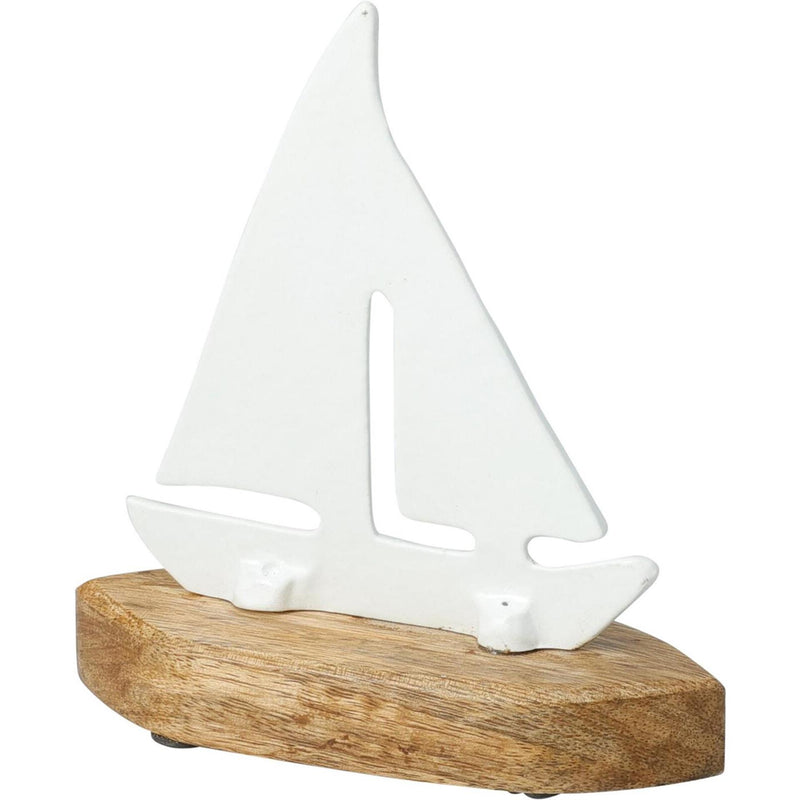 Home styling zeilboot metaal op houten voet 15x5x17cm