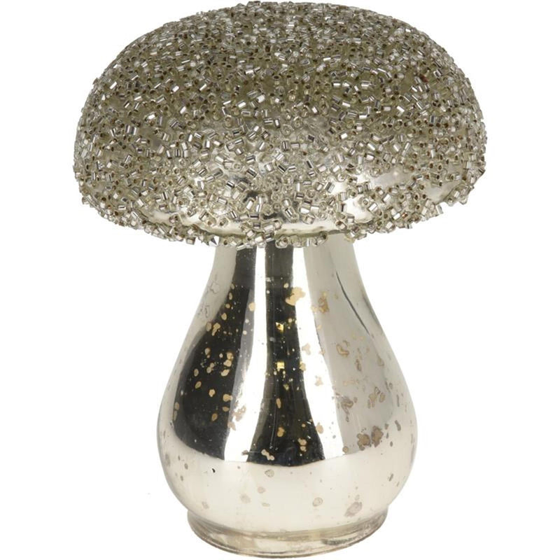 Home styling beeld paddenstoel glas 8x10cm zilver