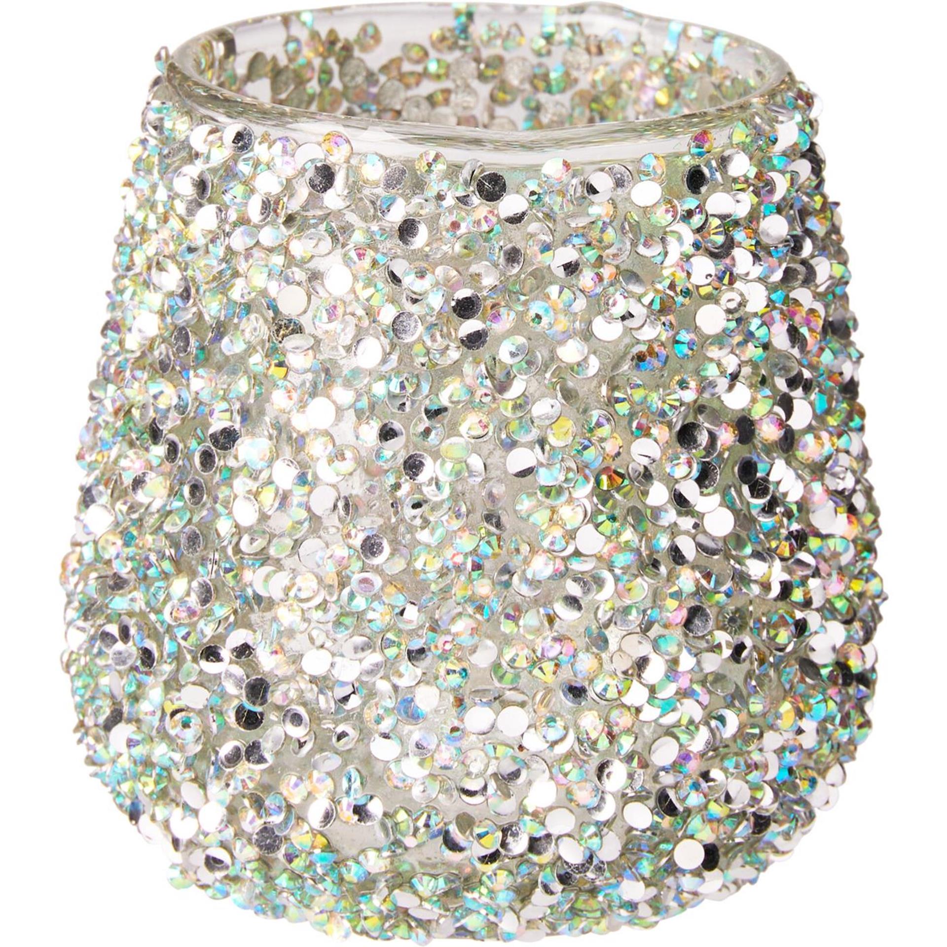 Home styling theelichthouder glas met kralen multicolor groen 8cm