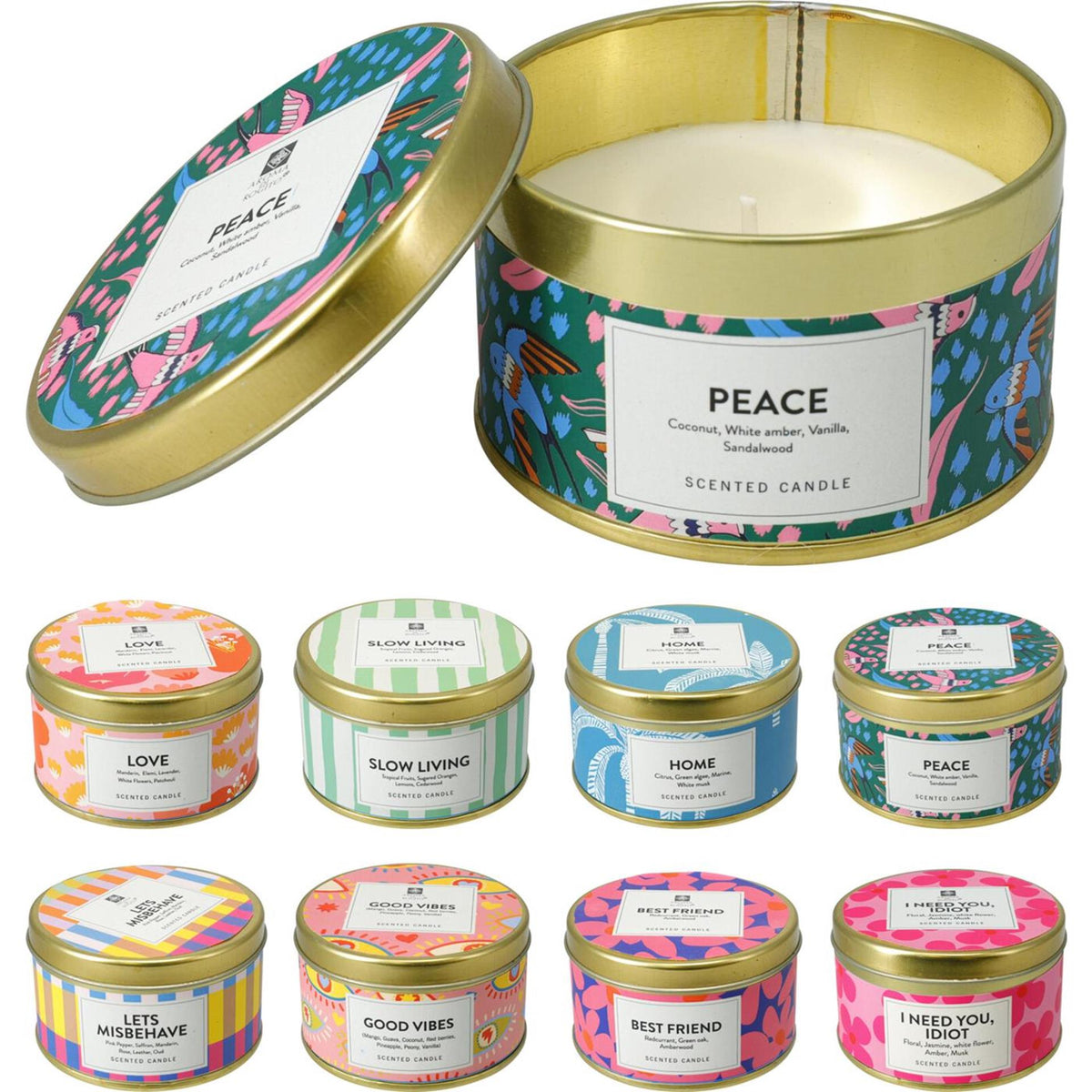 Home styling geurkaars in blik zomerse print 5cm