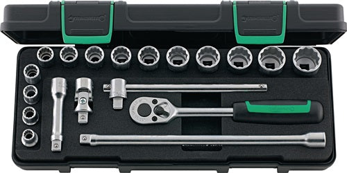 Stahlwille dopsleutelset | 19-delig 3 8 inch | sleutelwijdtes 8-22 mm | aantal tanden 30 12-kant | 1 stuk - 96024132 96024132