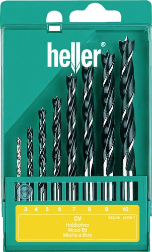 Heller set cv-houtspiraalboren | 8 delig | d. 3, 4, 5, 6, 7, 8, 9, 10 mm | chroom-vanadiumstaal | 1 stuk - 18736 - 18736