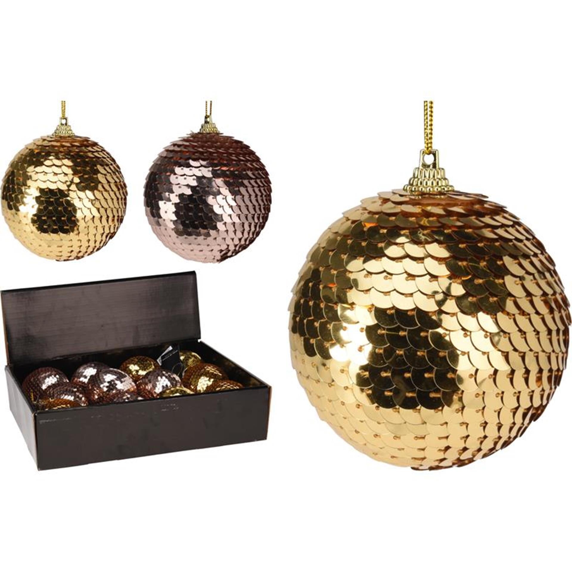 Home styling kerstbal pailletten 7cm goud roze