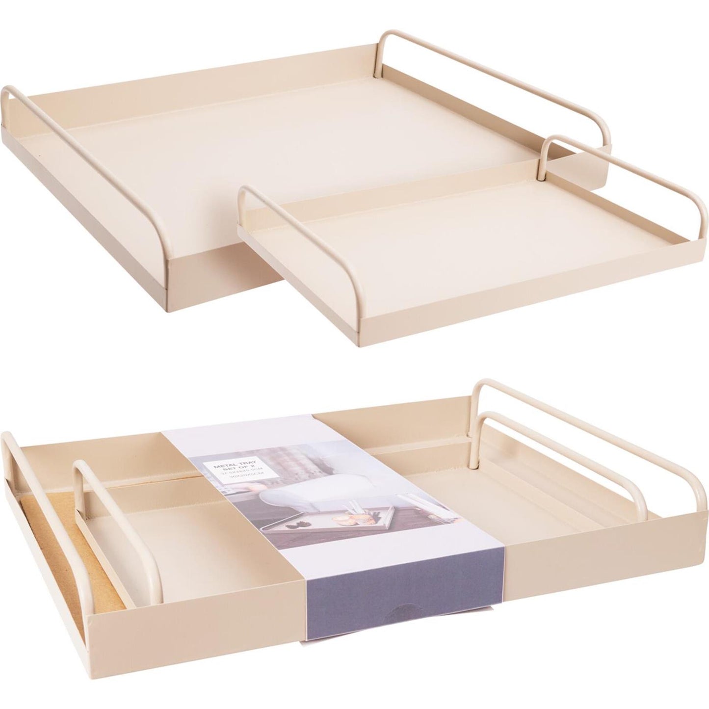 Home styling dienblad set van 2 metaal zandkleur
