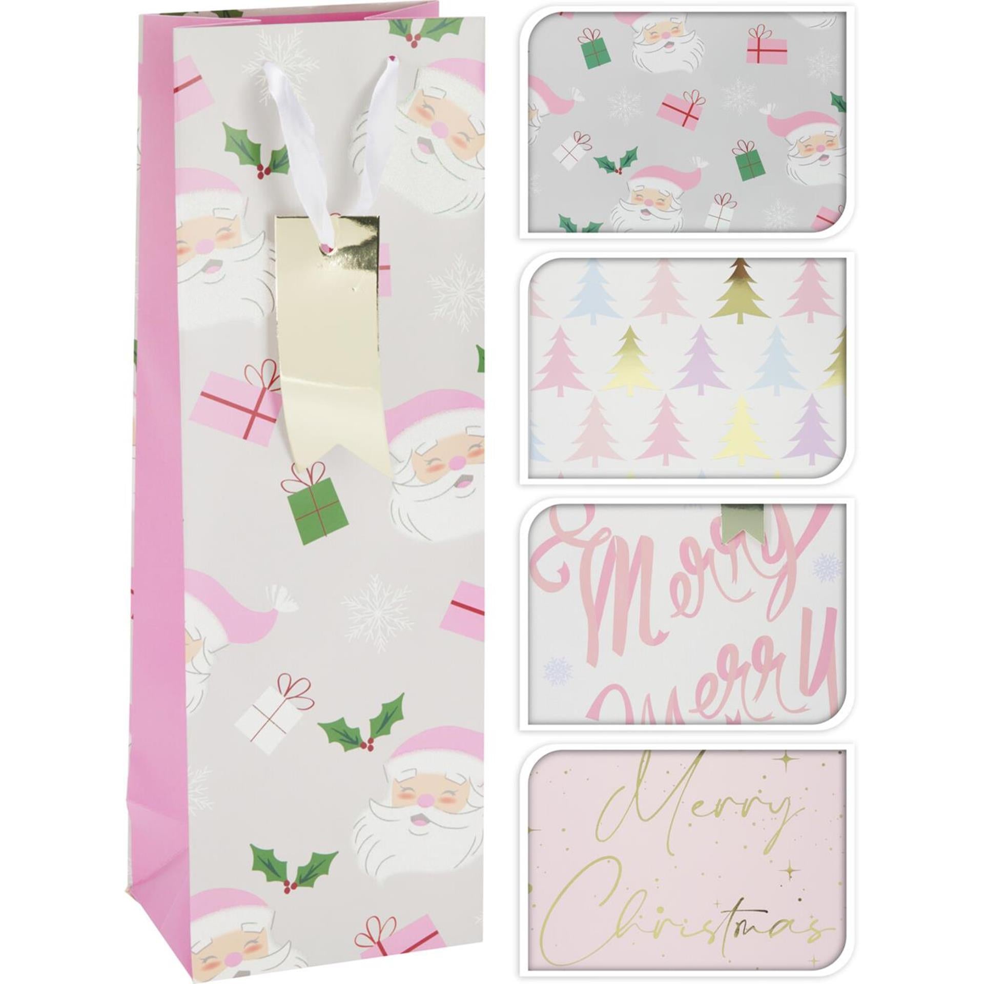Home styling geschenktas voor fles kerst 4 assorti