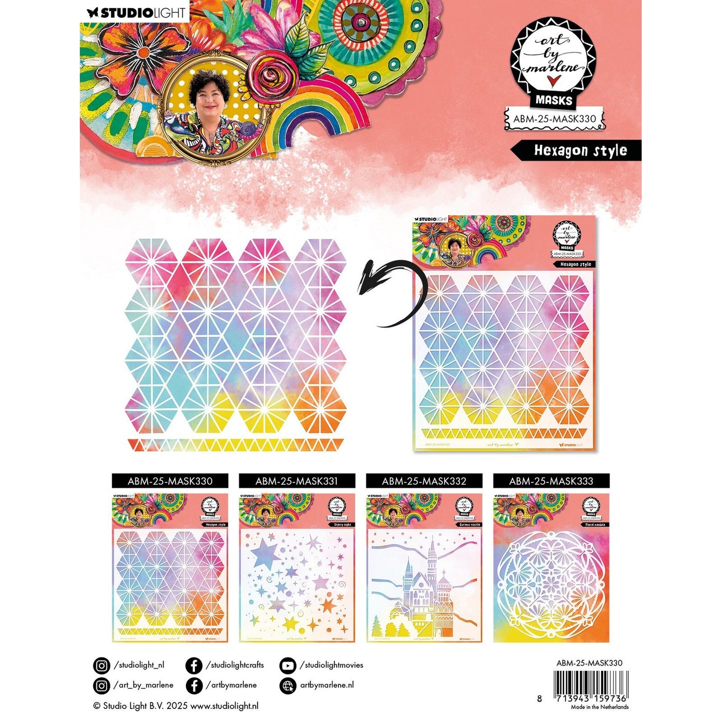 Studio light • art by marlene mask stencil hexagon style
