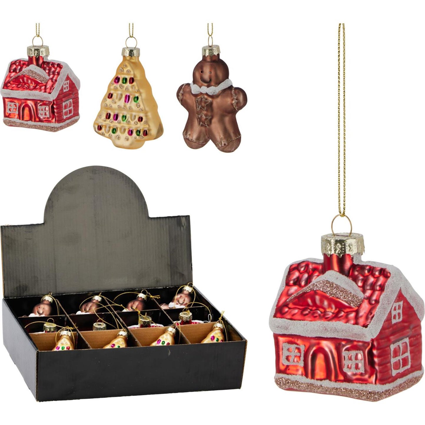 Kersthanger kerstfiguur glas 6cm 3 assorti display a 12 stuks