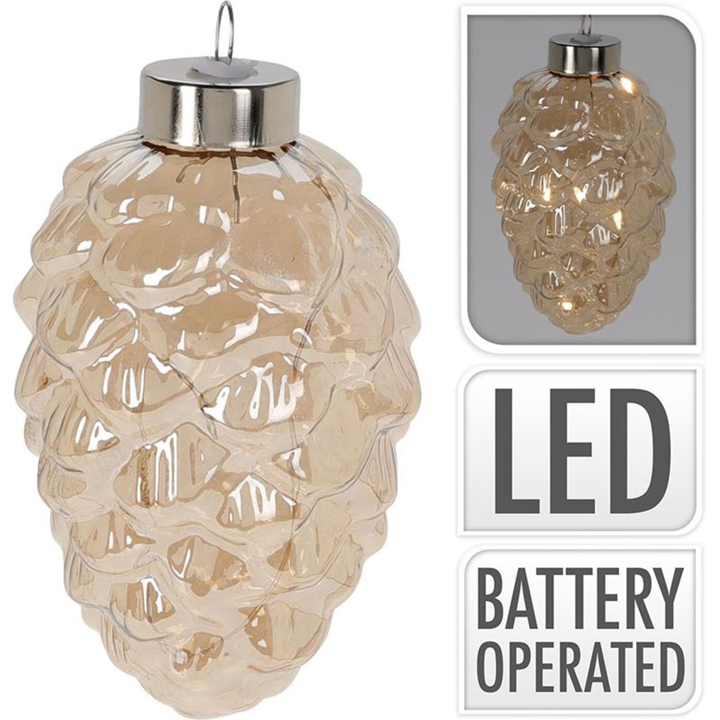 Home styling glazen dennenappel 4-led 11cm