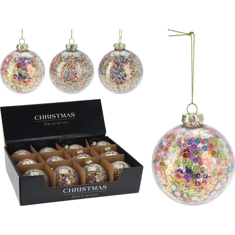 Home styling kerstbal glas 80mm pailletten glitters