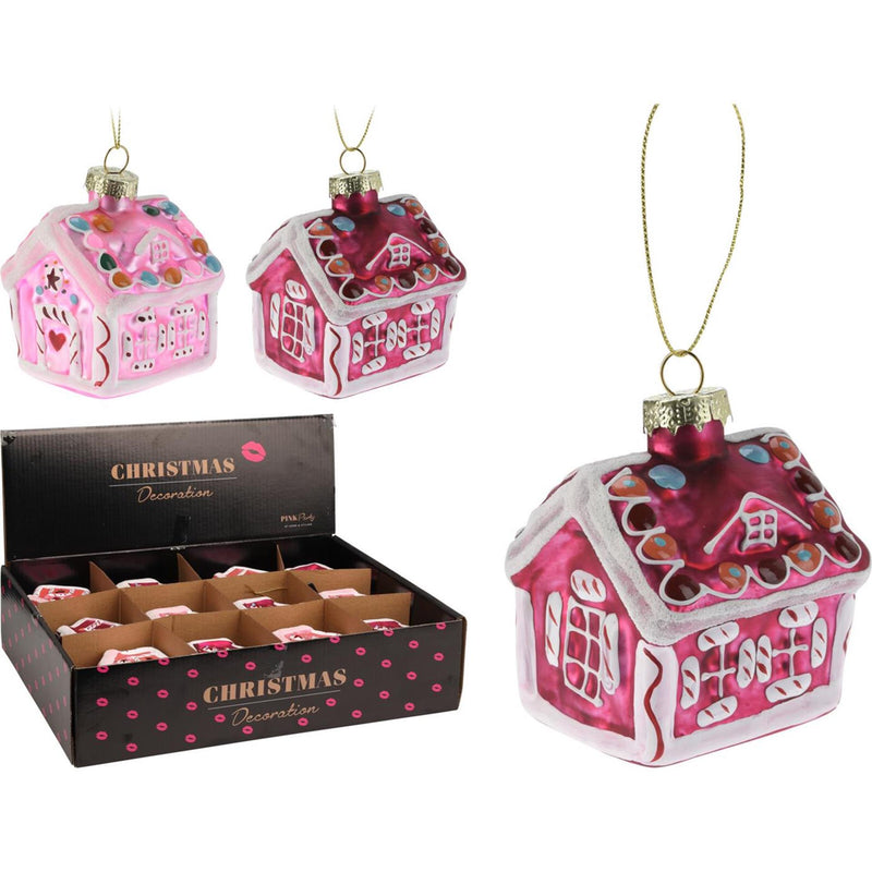 Hanger huisje roze 8cm display a 12st