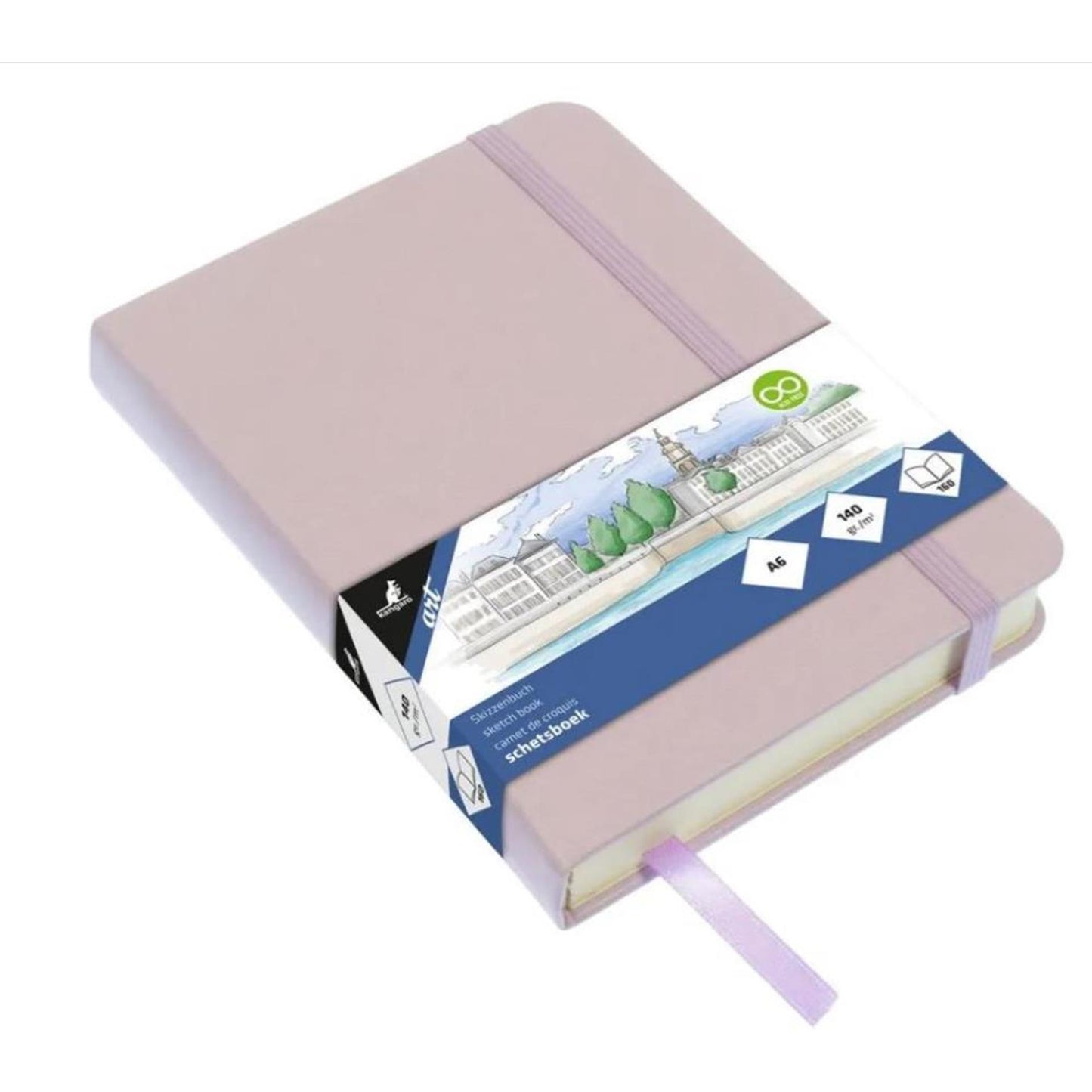 Kangaro schetsboek - a6 - violet - pu hardcover - met elastiek en lint