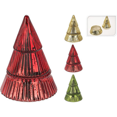 Home styling geurkaars in kerstboom glas met deksel 12x12x18cm