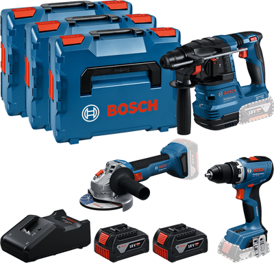 Bosch blauw accutoolkit 3 toolkit 18v (2x gba 18v 5.0ah, lader gal 18v-40, gsr 18v-65, gbh 18v-22, gws 18v-8) - 0615a5009g