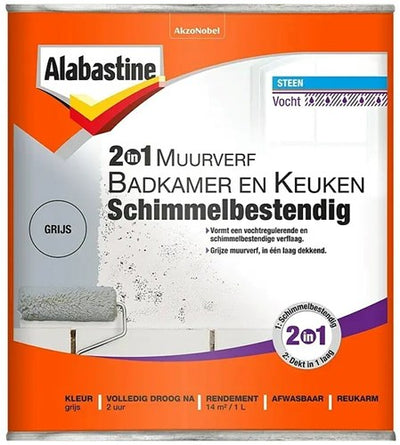 Alabastine 2in1 muurverf b k grijs 1l - 5256777