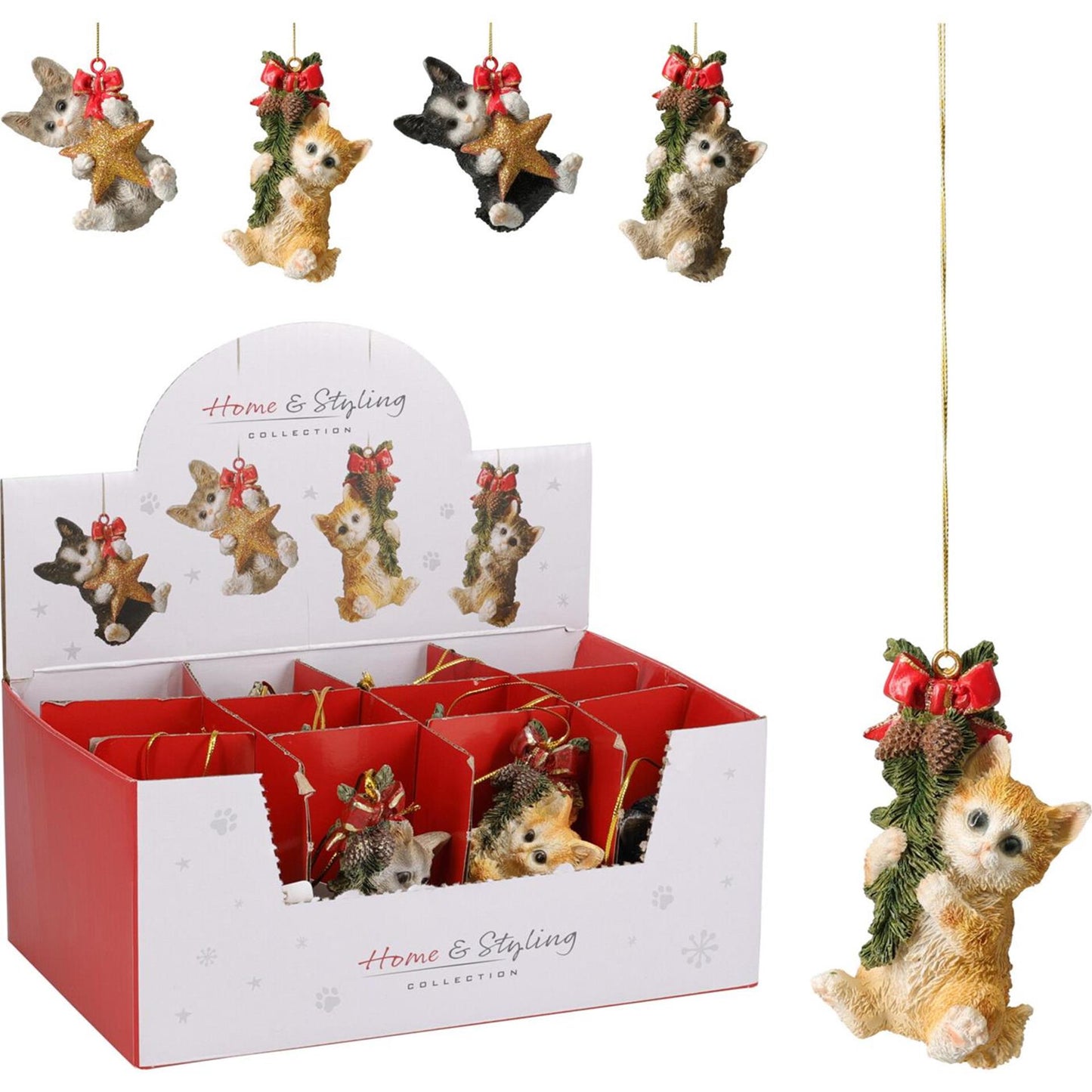 Home styling kat hangdeco 85mm 4ass d kat kersthanger 8,5cm