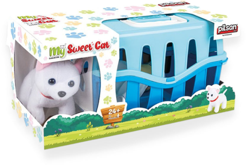 Pilsan Knuffelkat met verzorgingsset reismand blauw wit