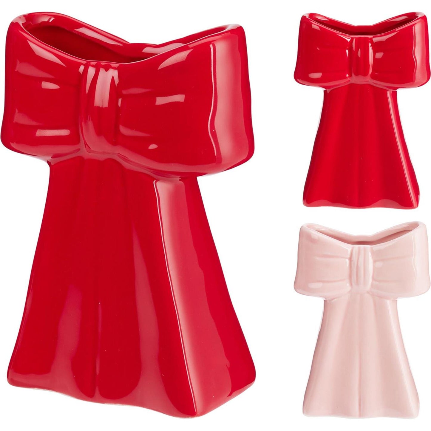 Home styling strik vaas 13cm 2 assorti strik vaas 13cm rood of roze