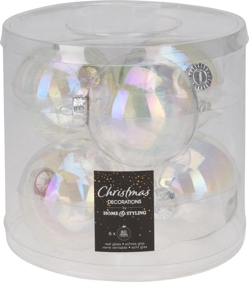 Home styling kerstbal 80mm iriserend koker a 6 glas