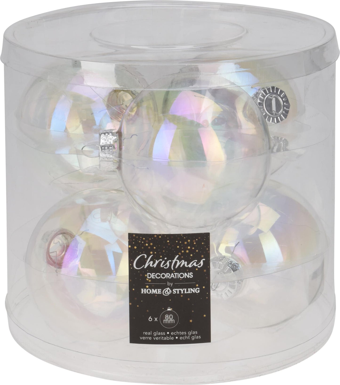 Home styling kerstbal glas 80mm irriserend koker a 6 stuks