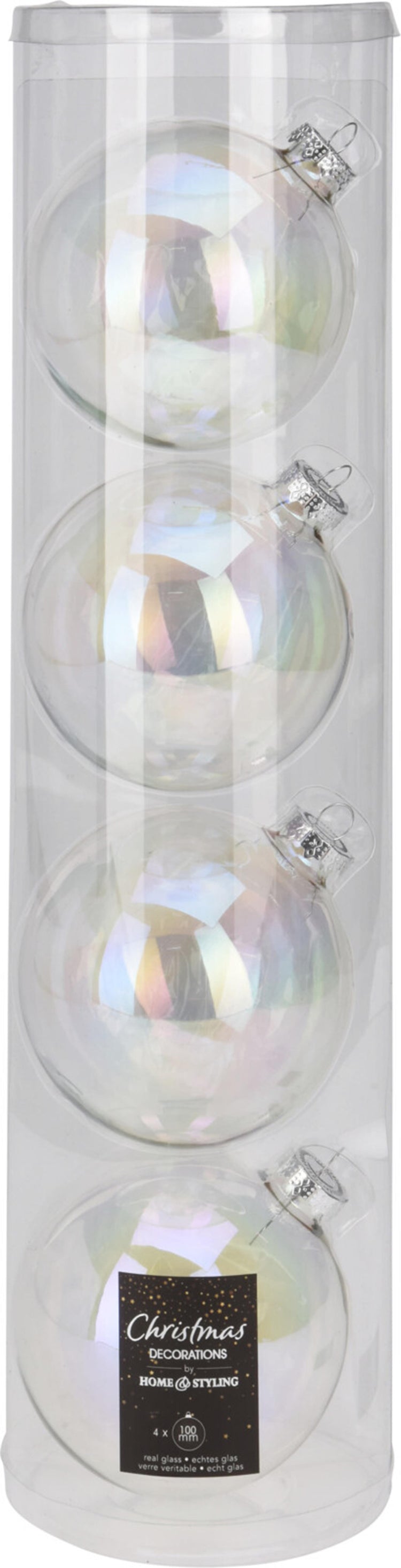 Home styling kerstbal 10cm iriserend koker a 4 glas