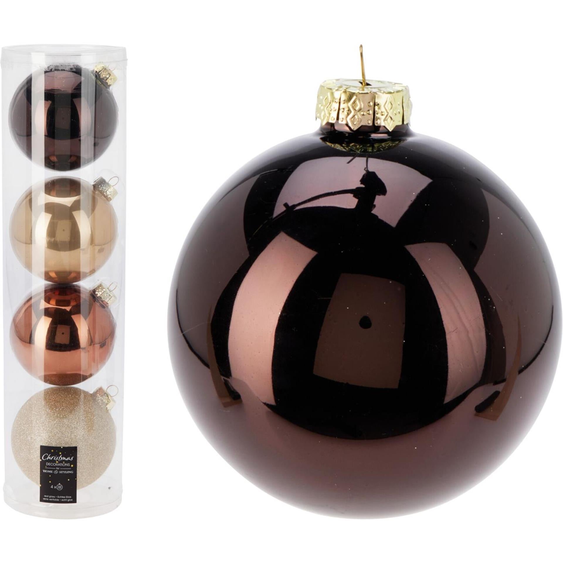 Kerstballen in koker amber mix set a 4 stuks ã¸10cm