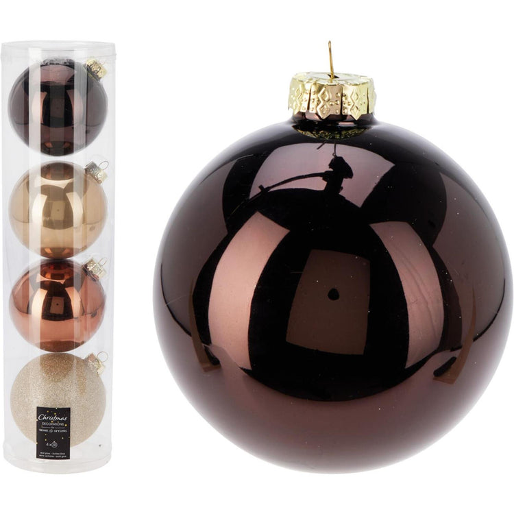 Kerstballen in koker amber mix set a 4 stuks ã¸10cm