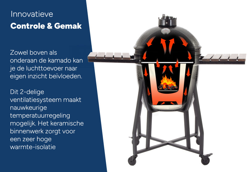 Arbaer Kamado Large Ø 21 inch met Frame Keramisch Zwart