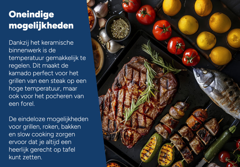 Arbaer Kamado Large Ø 21 inch met Frame Keramisch Zwart