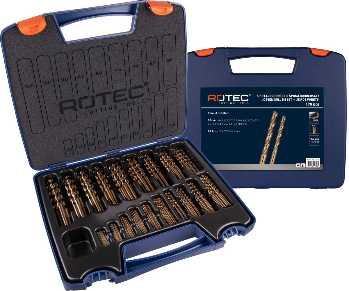 Rotec spiraalborenset 1-10x0.5mm hss-e 170-delig