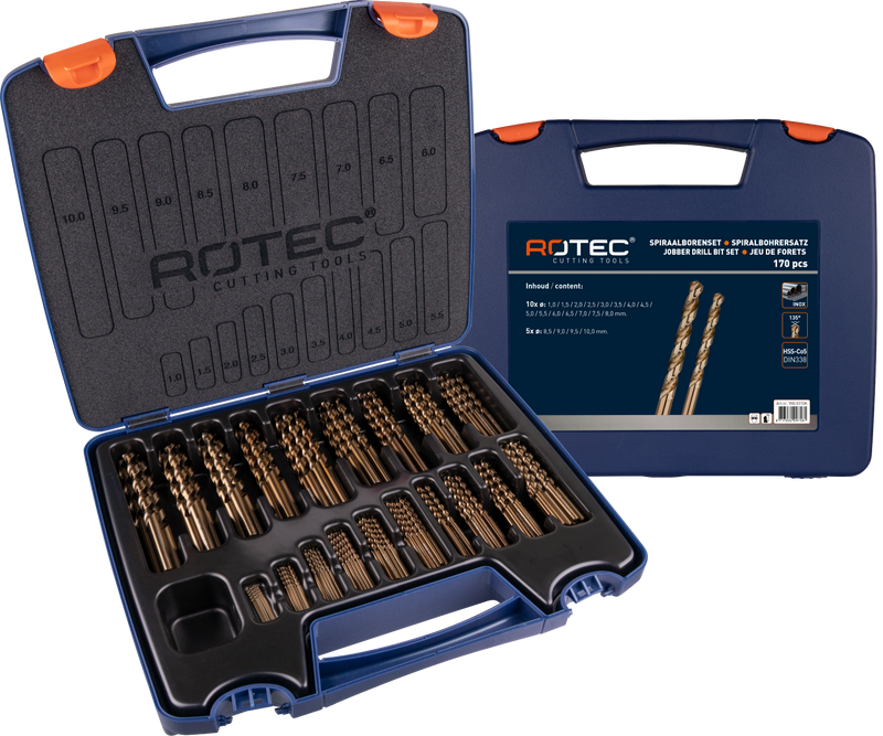 Rotec spiraalborenset 1-10x0.5mm hss-e 170-delig