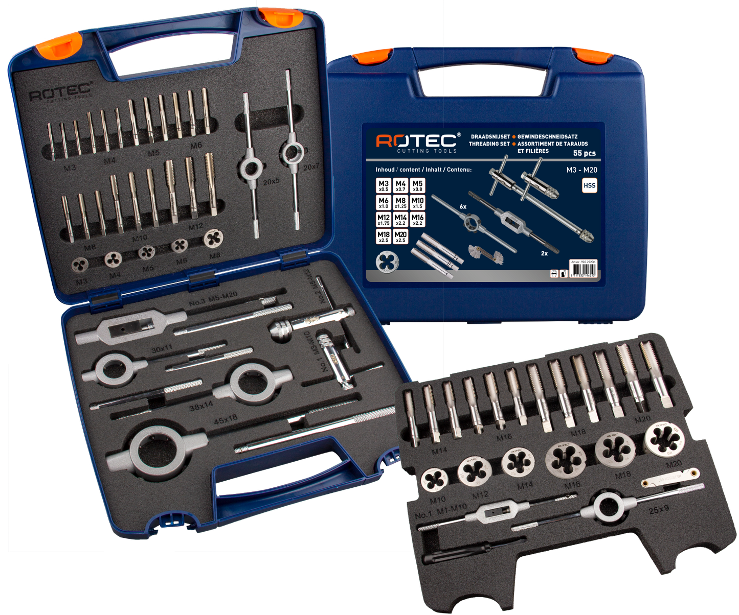 Rotec handtap- snijplatenset 55-delig m3-m20