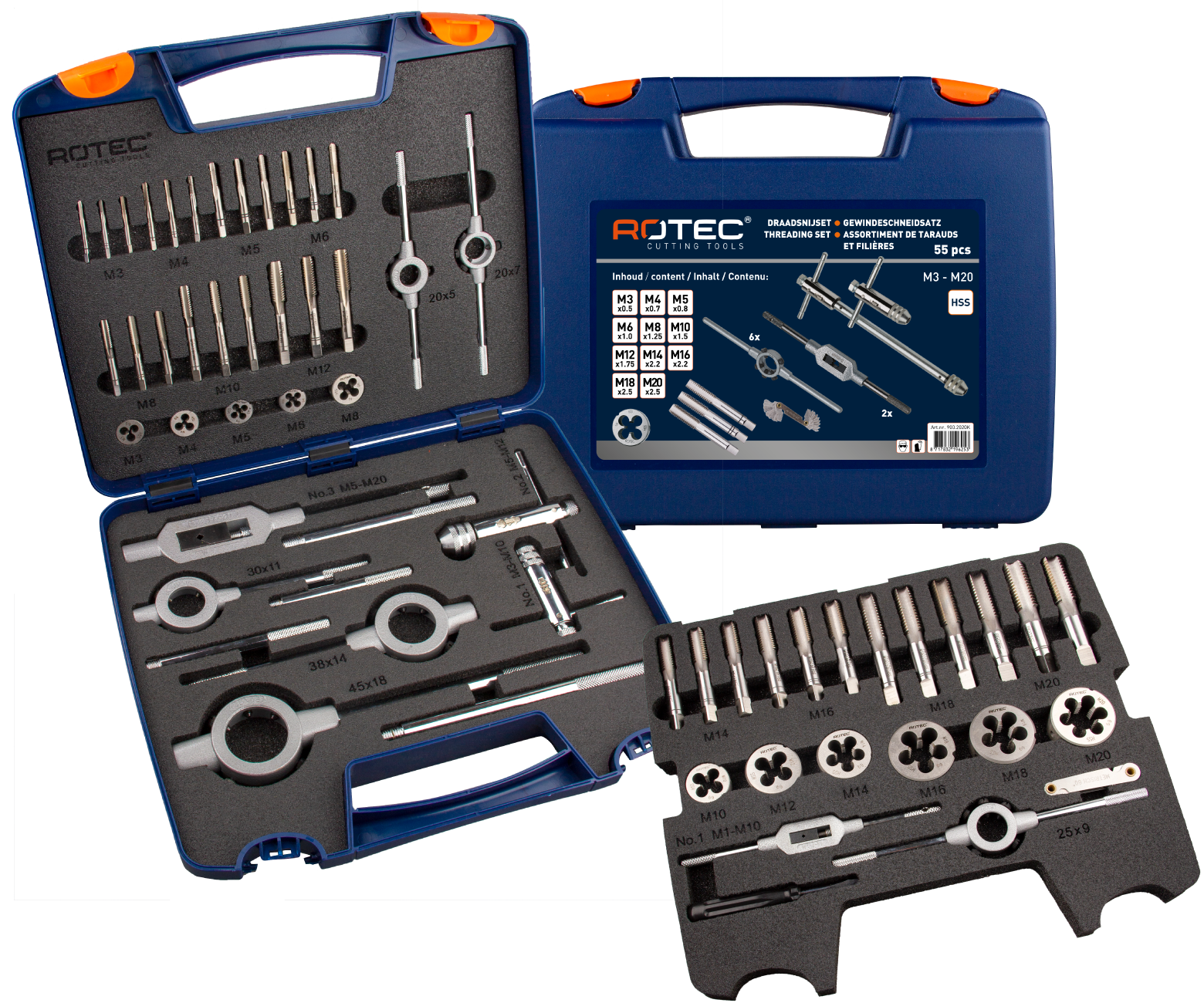 Rotec handtap- snijplatenset 55-delig m3-m20