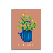 Art by andu wenskaart terracotta tea pot blue stripes - afbeelding 1