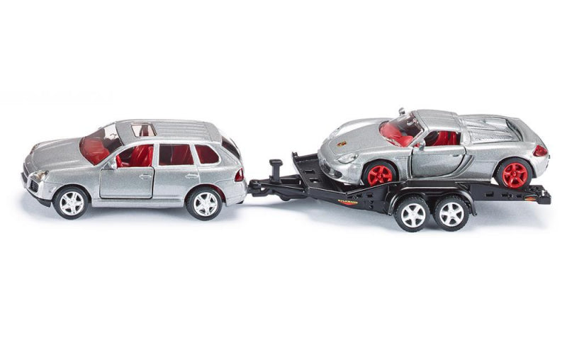 Siku auto met aanhanger en sportauto (1:55)