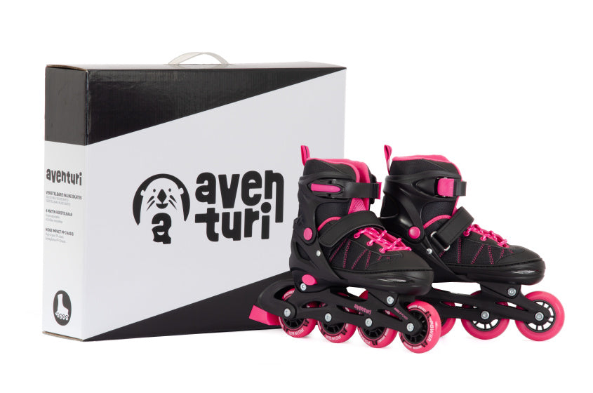 Aventuri verstelbare inline skates semi-softboot zwart roze maat 38-41 (l)